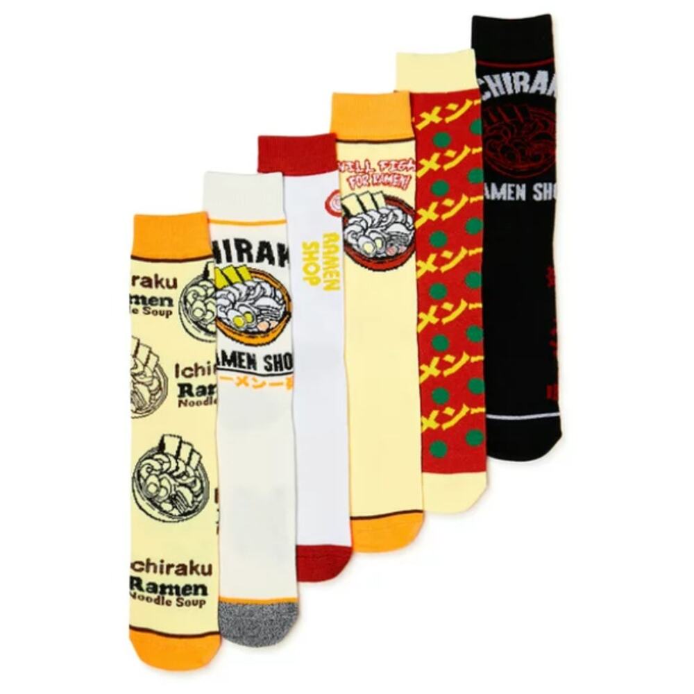 Naruto Shippuden Ramen Noodles Casual Crew Socks-6 Pairs